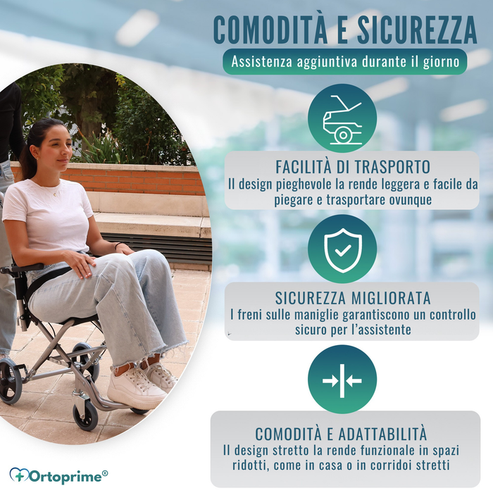 Sedia a Rotelle Stretta da Transito Pieghevole in Alluminio | Freno a Leva
