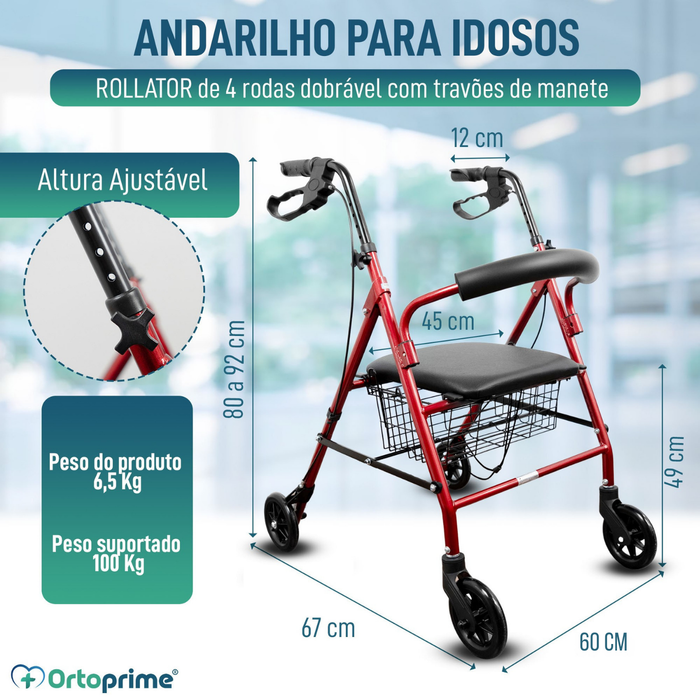 Rollator in Alluminio con Freni e Seduta Imbottita