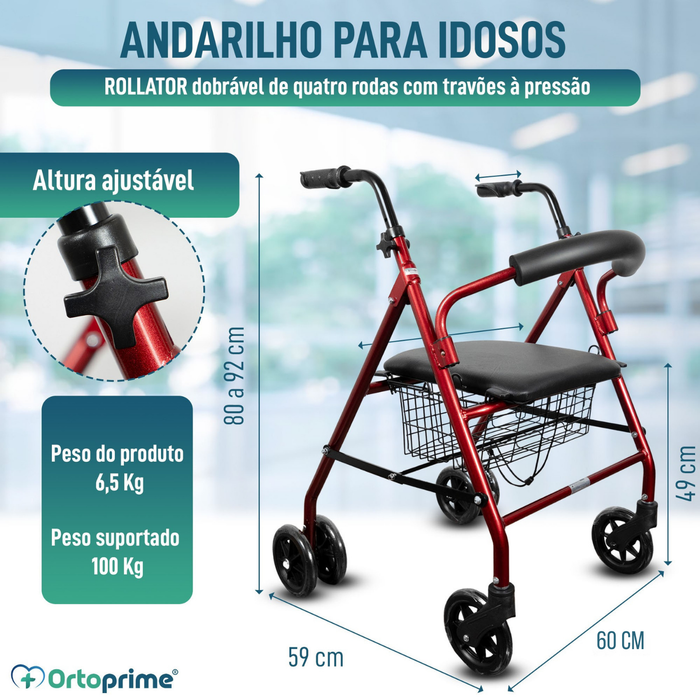 Rollator in Alluminio con Freno di Carico e Seduta Imbottita