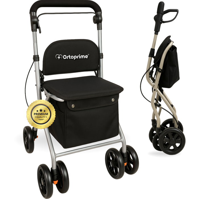 Rollator Pieghevole per Adulti con Carrello Spesa
