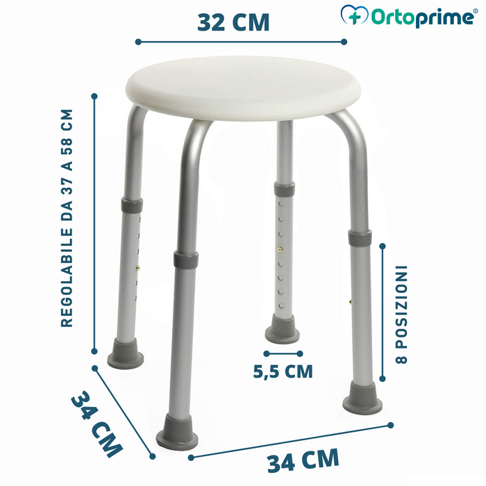 Pacchetto Sgabello da Bagno Rotondo + Maniglia per Doccia con Sistema di Aspirazione