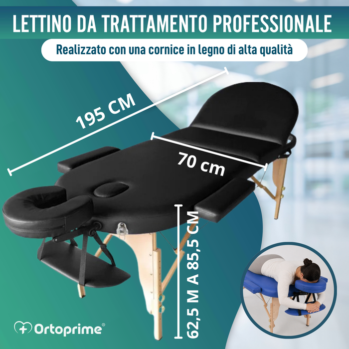 Lettino Professionale Pieghevole in Legno per Fisioterapia a 3 Sezioni