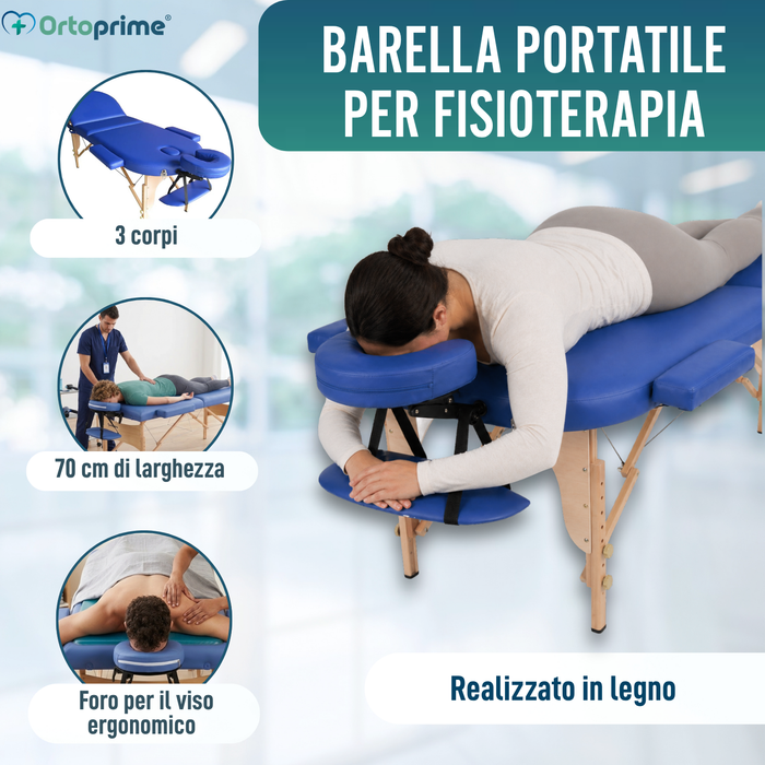 Lettino Professionale Pieghevole in Legno per Fisioterapia a 3 Sezioni