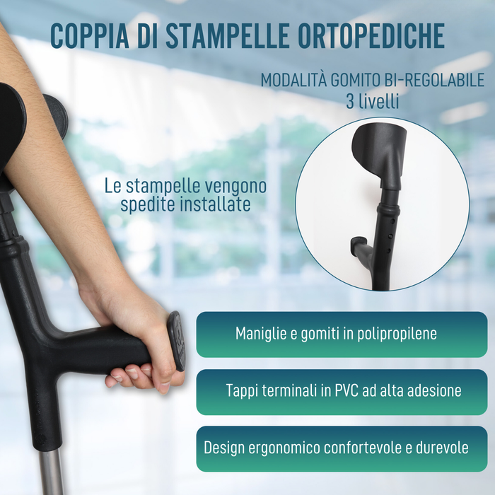 Pacchetto di 2 Stampelle Ortopediche Regolabili | Duo Stampelle Inglesi