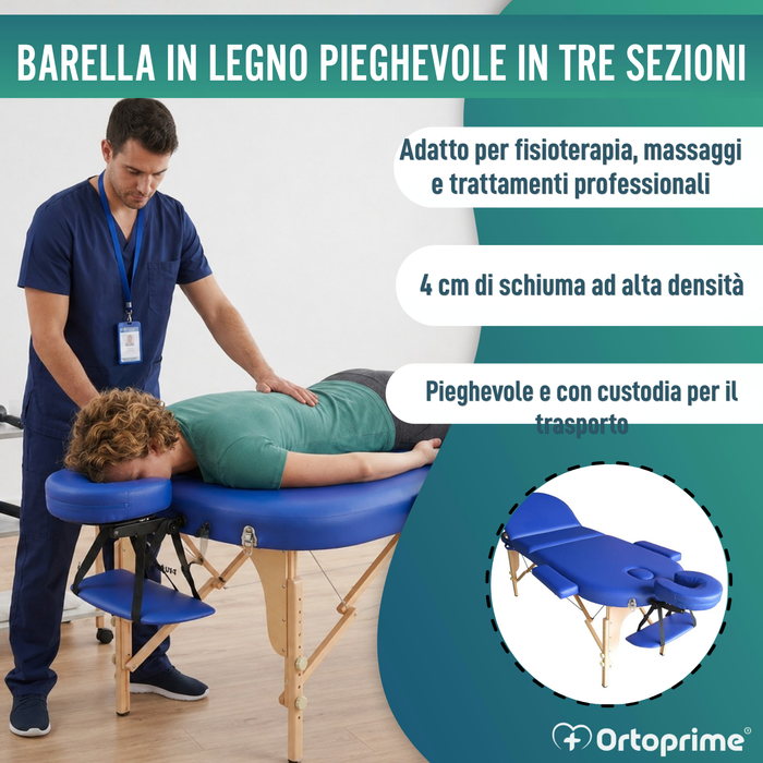 Lettino Professionale Pieghevole in Legno per Fisioterapia a 3 Sezioni
