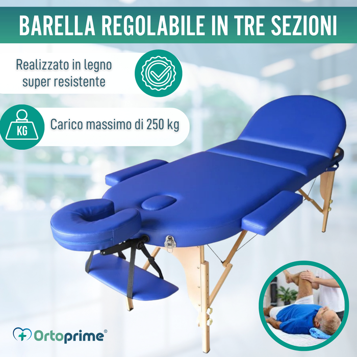Lettino Professionale Pieghevole in Legno per Fisioterapia a 3 Sezioni