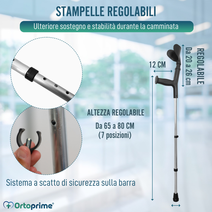 Pacchetto di 2 Stampelle Ortopediche Regolabili | Duo Stampelle Inglesi