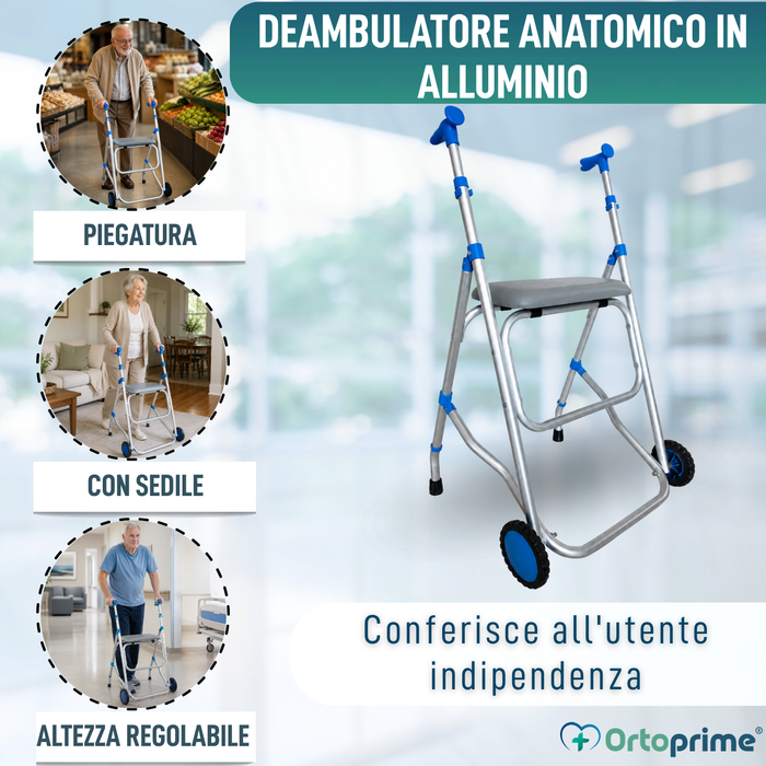Rollator in Alluminio Pieghevole con Seduta