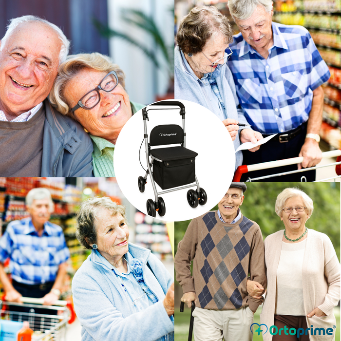 Rollator Pieghevole per Adulti con Carrello Spesa