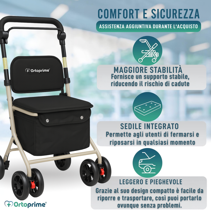 Rollator Pieghevole per Adulti con Carrello Spesa