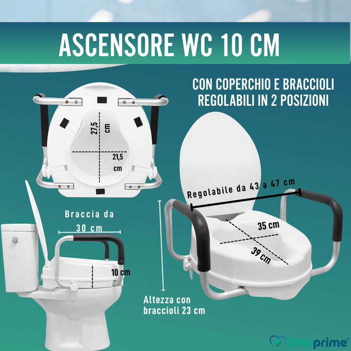 Alzatore WC 10cm con Coperchio e Bracci | Alzatore Universale