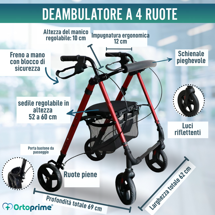 Deambulatore Rollator con Seduta Regolabile Pieghevole