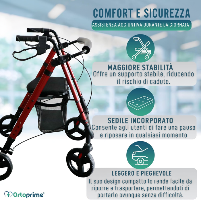 Deambulatore Rollator con Seduta Regolabile Pieghevole