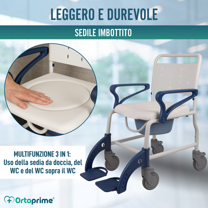 Sedia Doccia WC Adulti Bracci e Piedi Pieghevoli | WC Portatile
