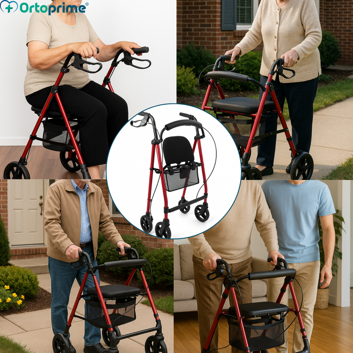 Deambulatore Rollator con Seduta Regolabile Pieghevole
