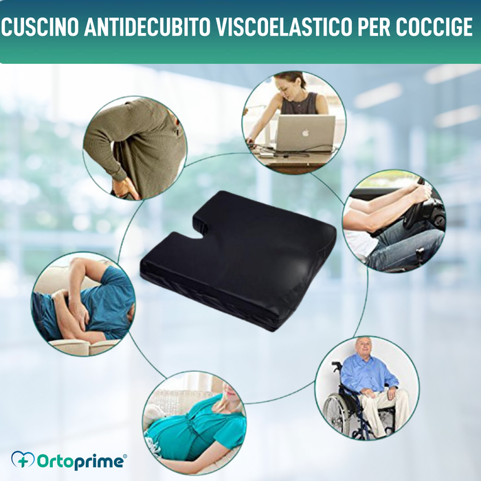 Cuscino Antidecubito In Memory Foam – 43x42x7 Cm, Nero Con Federa Impermeabile