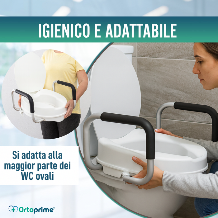 Alzatore WC 10cm con Coperchio e Bracci | Alzatore Universale