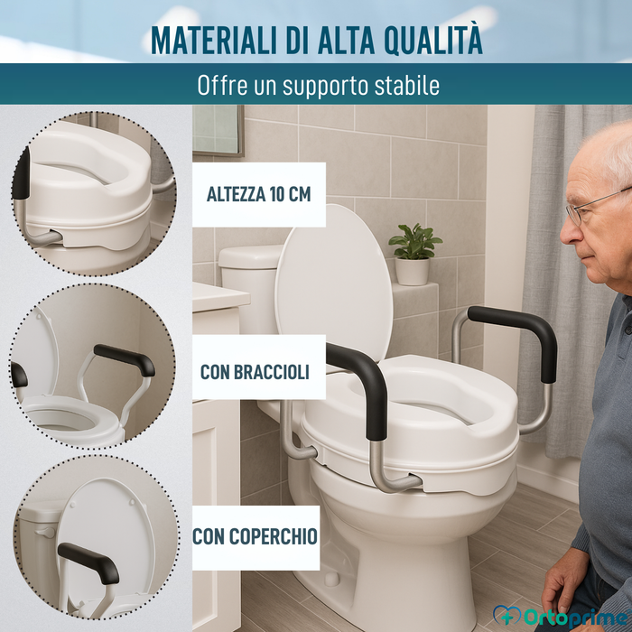 Alzatore WC 10cm con Coperchio e Bracci | Alzatore Universale