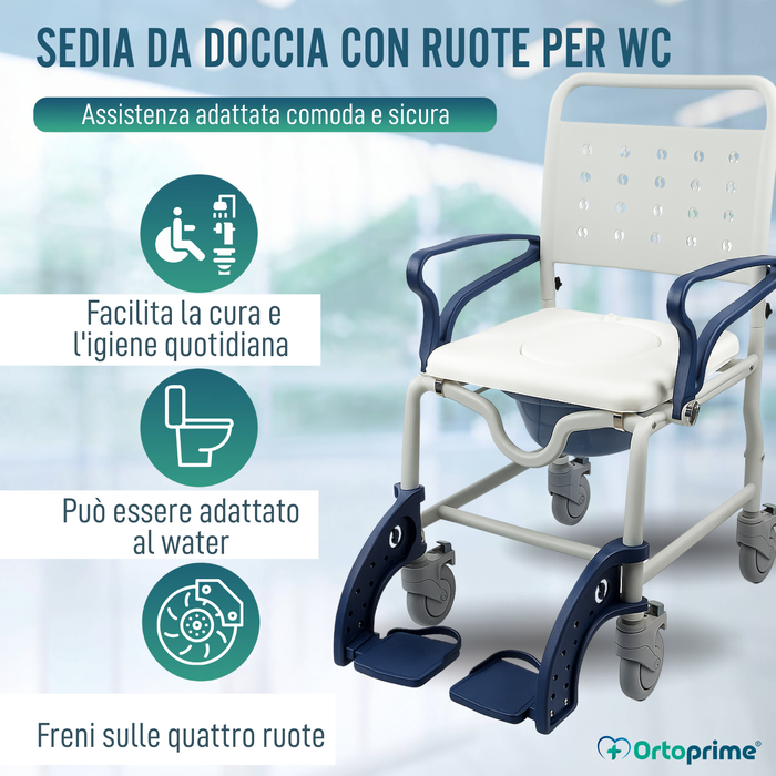 Sedia Doccia WC Adulti Bracci e Piedi Pieghevoli | WC Portatile