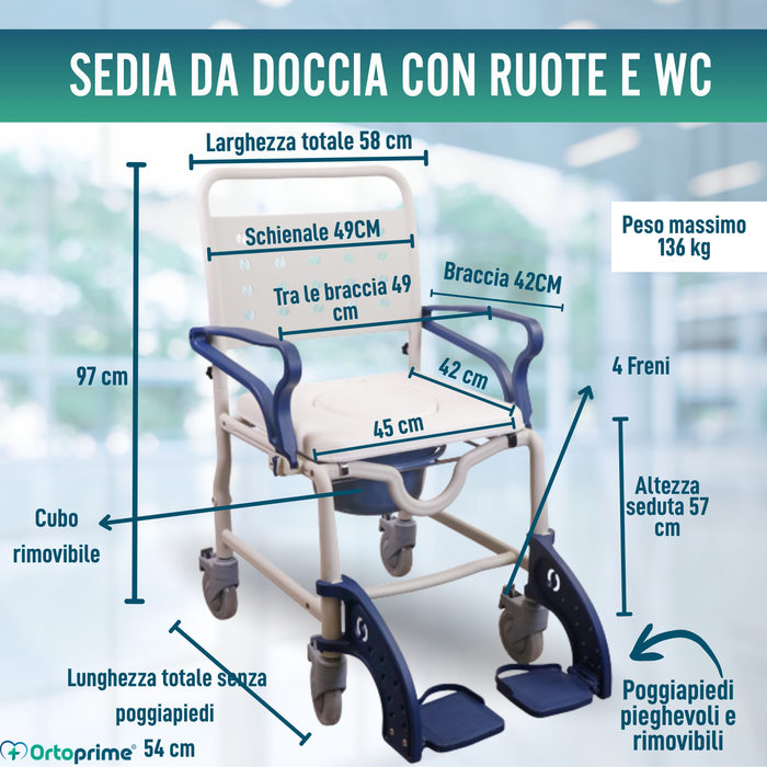 Sedia Doccia WC Adulti Bracci e Piedi Pieghevoli | WC Portatile