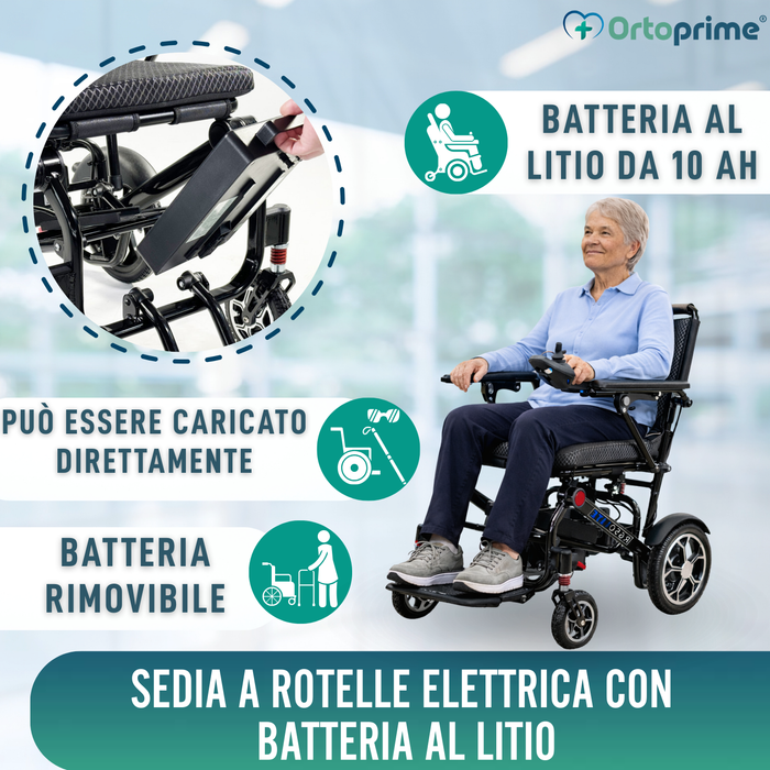 Sedia a Rotelle Elettrica Pieghevole Ultra Leggera | 10Ah