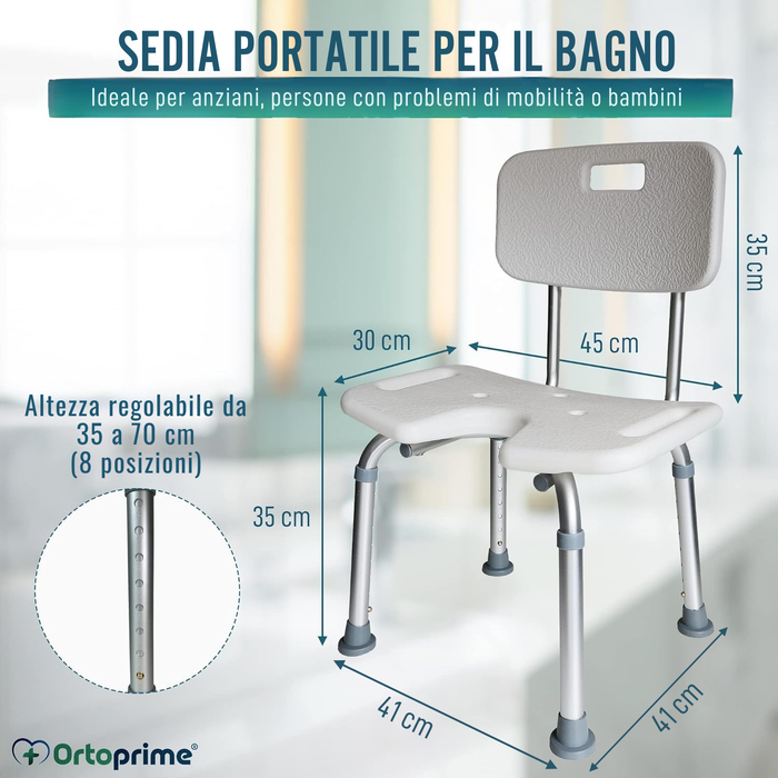 Sedia da Doccia per Anziani con Seduta a U e Altezza Regolabile