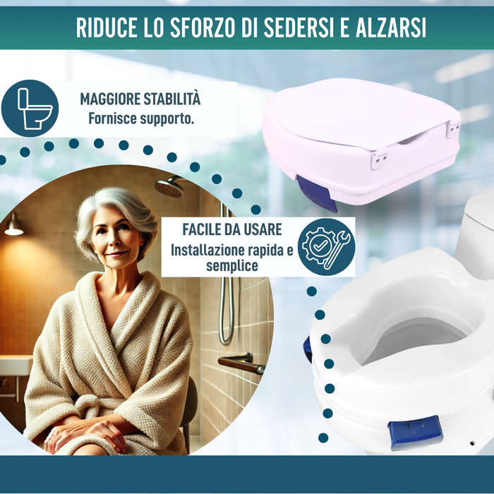 Elevatore WC Adulti 11 cm | Alzatore WC Ortopedico con 4 Clips