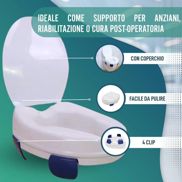 Elevatore WC Adulti 11 cm | Alzatore WC Ortopedico con 4 Clips