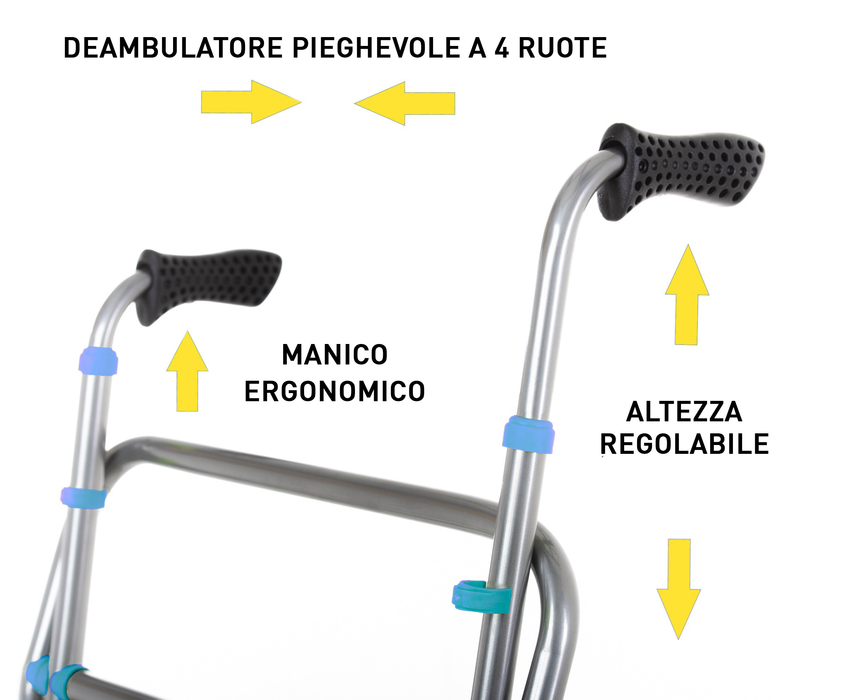 Rollator Pieghevole in Alluminio con 4 Ruote Blu