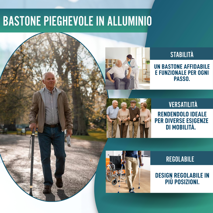 Bastone Quadripode 4 Zampe Regolabile | Con Punta Convertibile