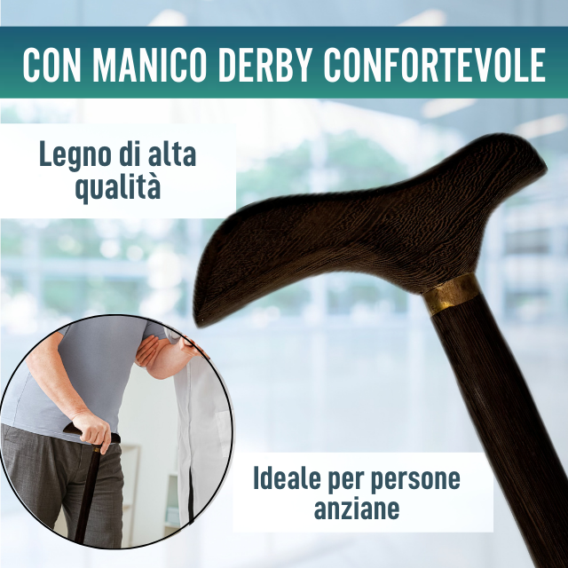 Bastone Elegante in Legno Wengué Liscio | Manico Derby