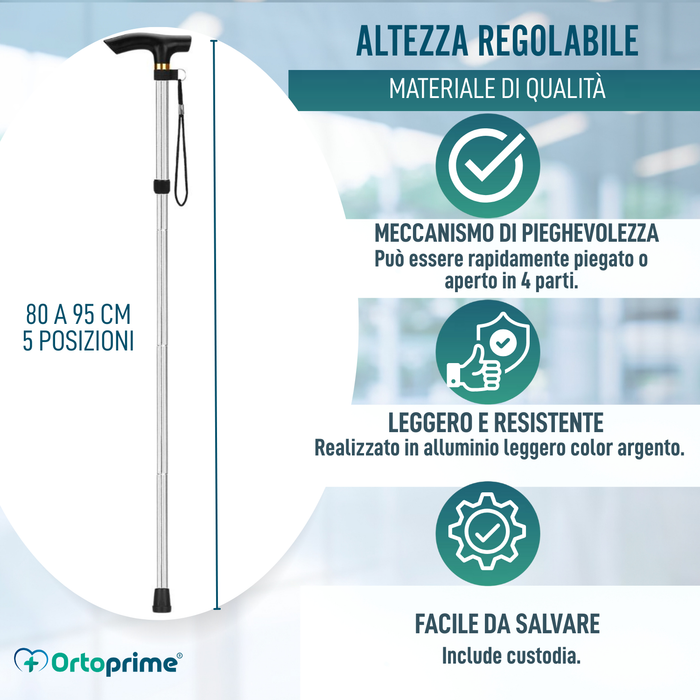 Bastone Ortopedico per Camminare Estensibile | Argento