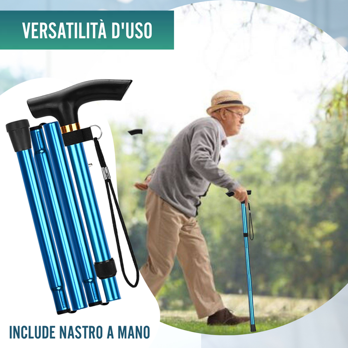 Bastone Pieghevole ed Estensibile per Camminare | Blu