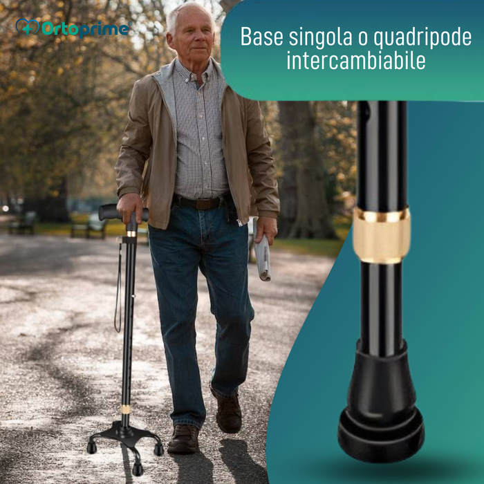 Bastone Quadripode 4 Zampe Regolabile | Con Punta Convertibile