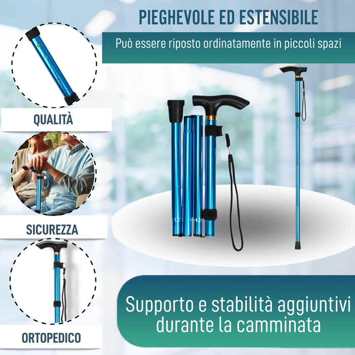Bastone Pieghevole ed Estensibile per Camminare | Blu
