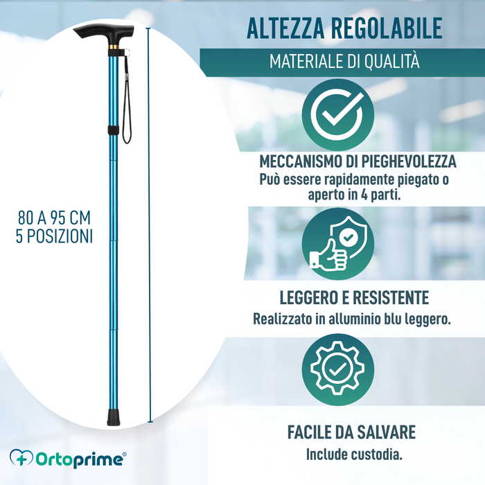 Bastone Pieghevole ed Estensibile per Camminare | Blu