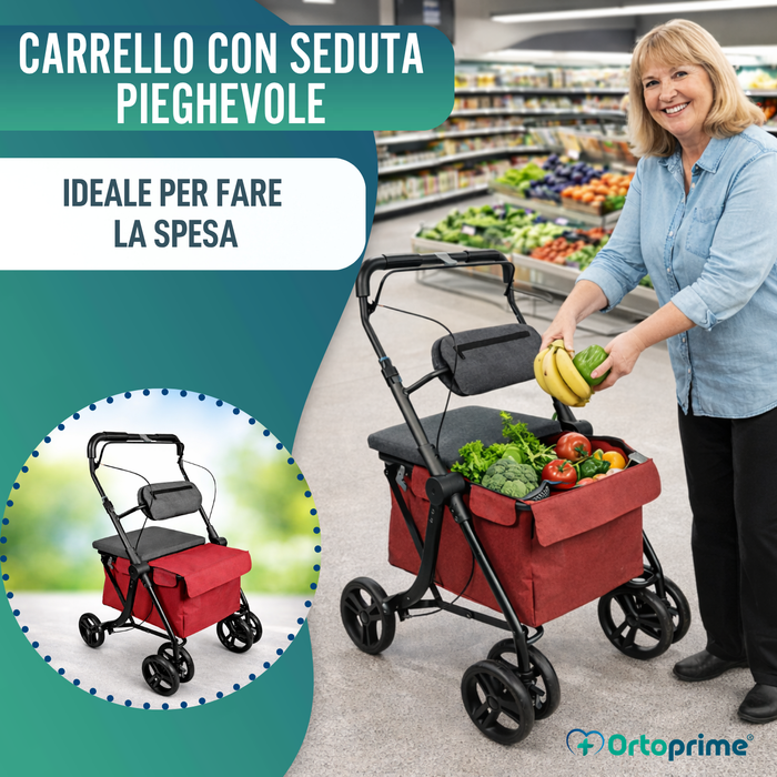 Deambulatore con Carrello Pieghevole | Sedile Integrato