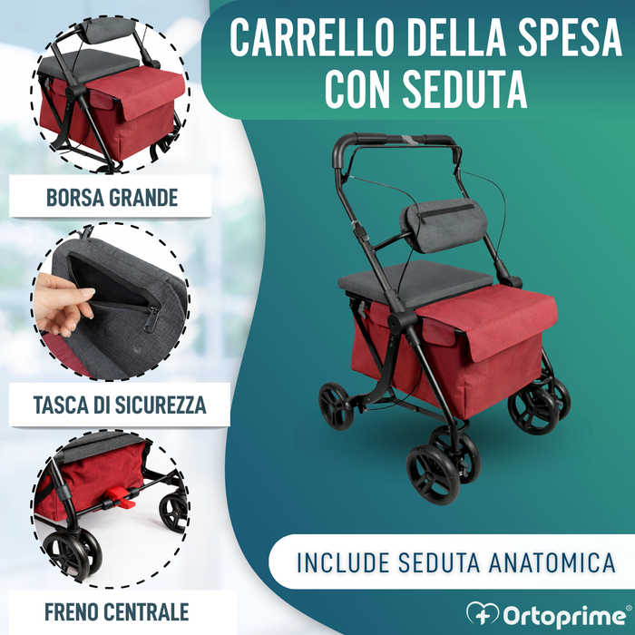 Deambulatore con Carrello Pieghevole | Sedile Integrato