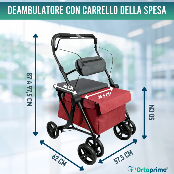 Deambulatore con Carrello Pieghevole | Sedile Integrato