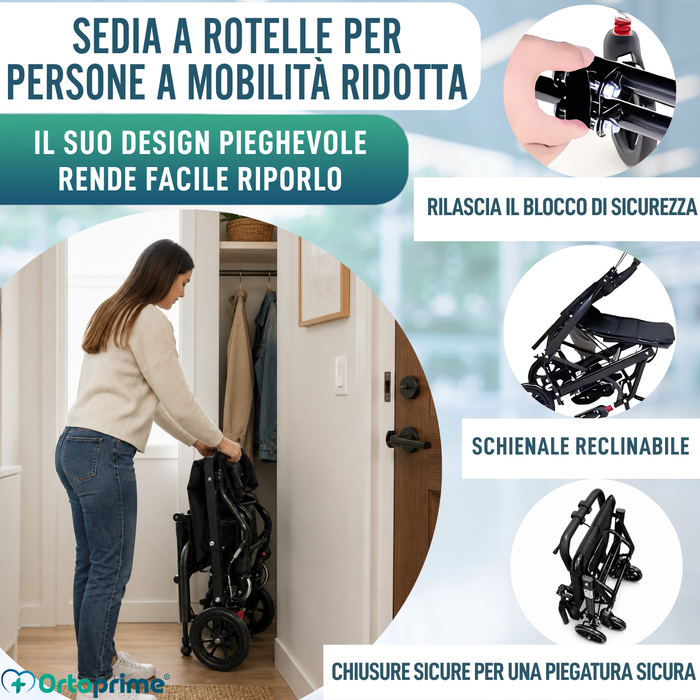 Sedia a Rotelle da Transito Leggera Pieghevole con Freni