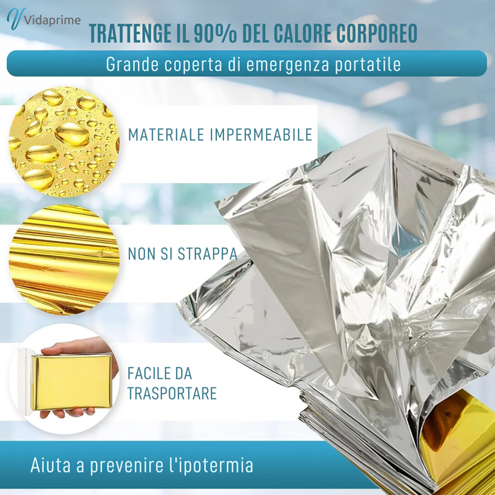 Tribal Produce Kit Coperta Termica Di Emergenza Extra Tough: Arancione, 2,4x1,5 M, Con Picchetti E Moschettoni