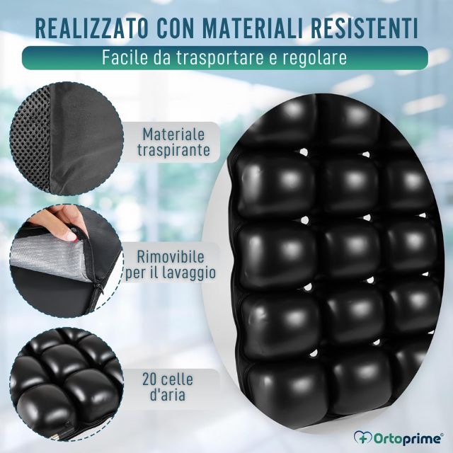 Cuscino Sedile Gonfiabile Antidecubito Per Sedia A Rotelle - Con Pompa Ad Aria, 46x46 Cm - Foto 7