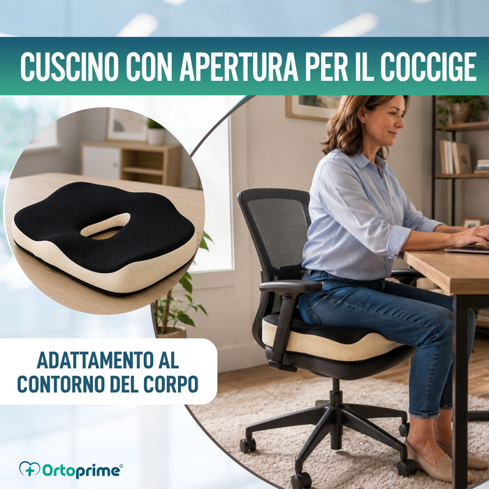 Cuscino Viscoelastico Ergonomico con Foro per il Coccige | Comfort
