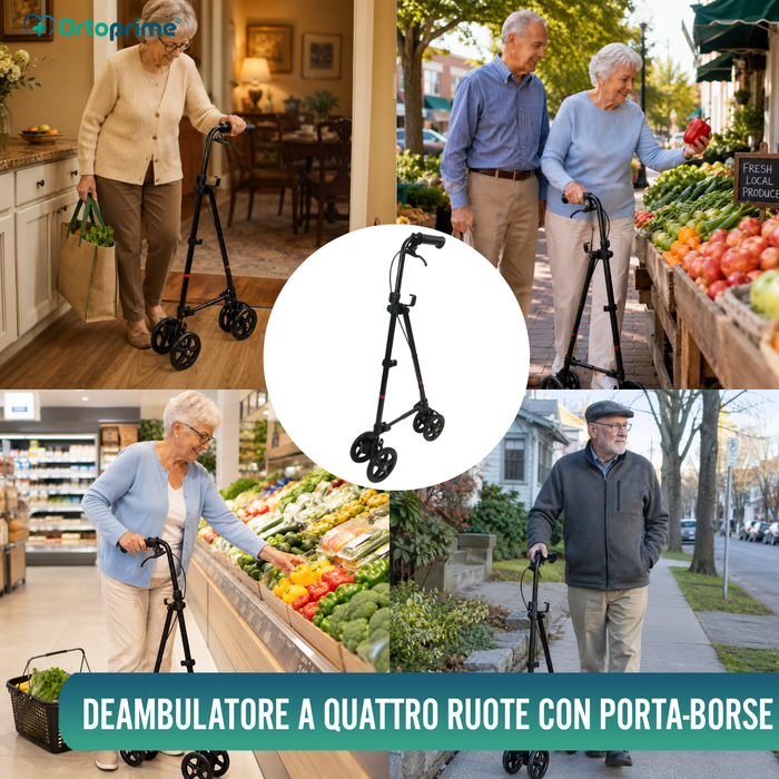 Bastone 4 Ruote con Freno Posteriore | Altezza Regolabile