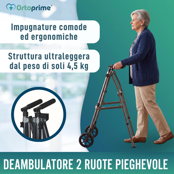 Deambulatore Pieghevole 2 Ruote Ultraleggero Regolabile in Altezza