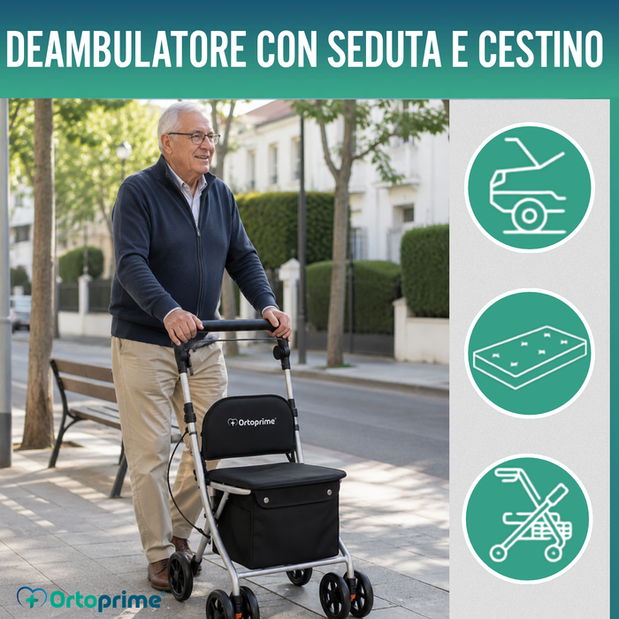 Rollator Pieghevole per Adulti con Carrello Spesa