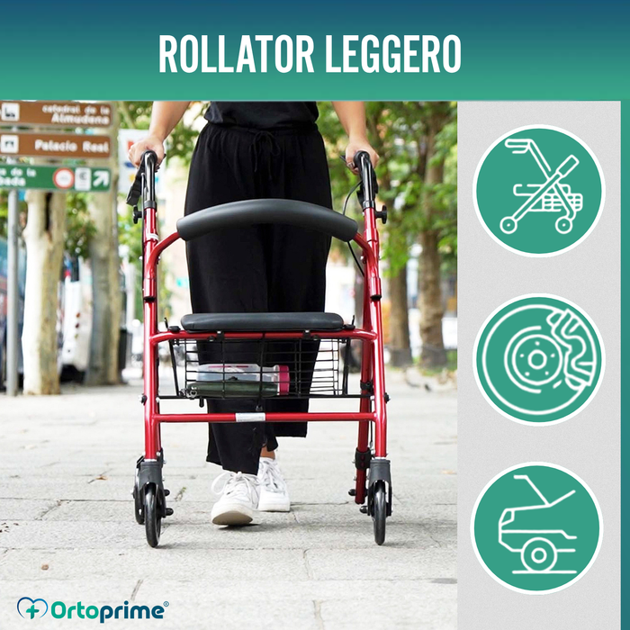 Rollator in Alluminio con Freni e Seduta Imbottita