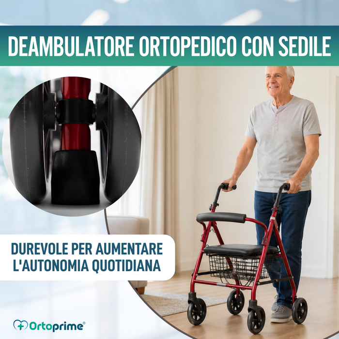 Rollator in Alluminio con Freno di Carico e Seduta Imbottita