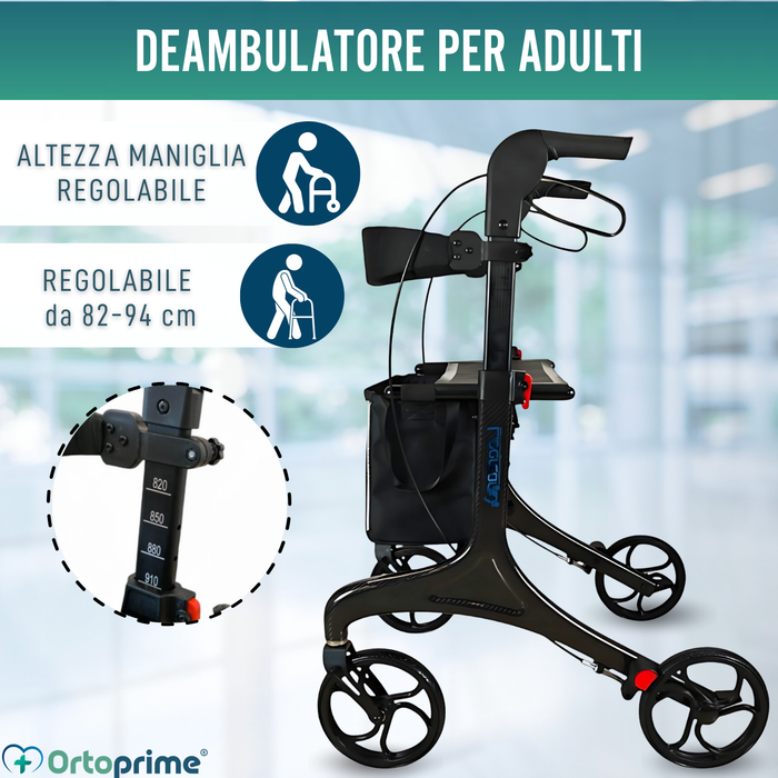 Deambulatore Pieghevole per Adulti con Sedia | Fibra di Carbonio
