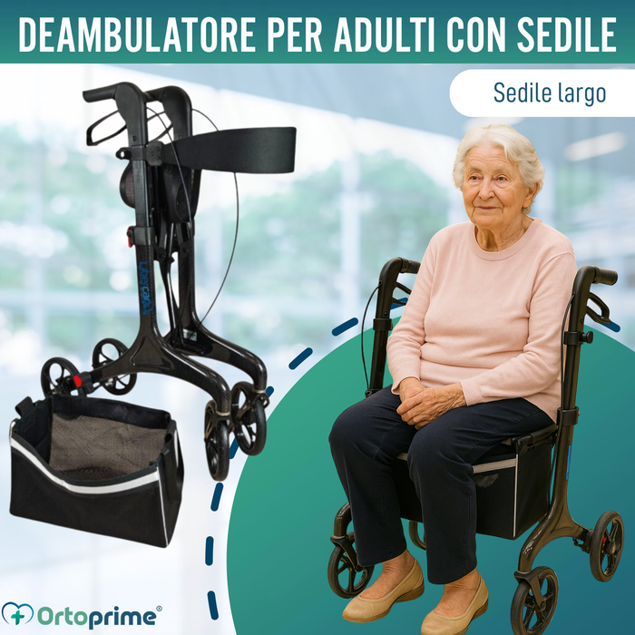 Deambulatore Pieghevole per Adulti con Sedia | Fibra di Carbonio